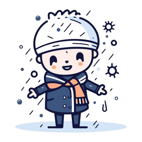 Cute boy wearing winter clothes. Vector illustration in cartoon