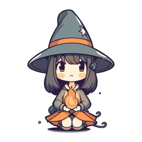 Illustration of a Cute Little Witch Wearing a Halloween Costume