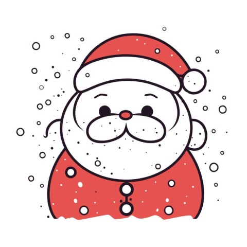 Cute cartoon snowman with Santa Claus hat. Vector illustration.