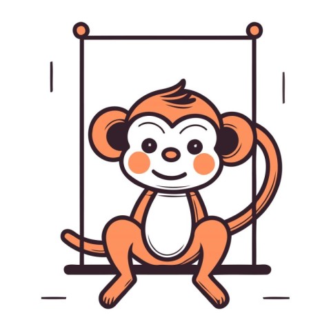 Cute funny monkey in a frame. Vector illustration in cartoon sty