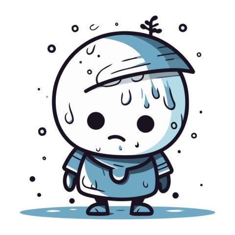 Cartoon Illustration of Cute Little Boy Crying and Crying