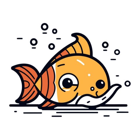 Cute cartoon goldfish. Vector illustration in line art style.