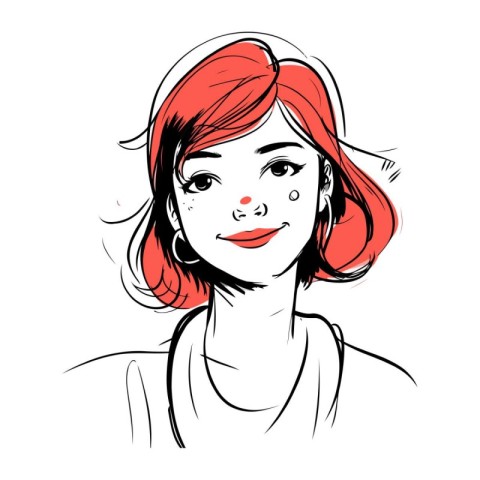 Beautiful girl with red hair. Vector illustration in sketch styl