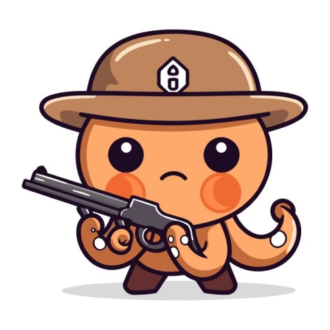 Cute Cowboy Cartoon Mascot Character With Gun Vector Illustratio