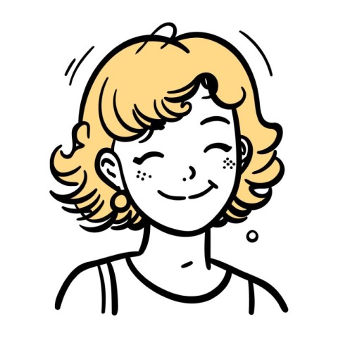 Illustration of a young woman with a smile on her face.