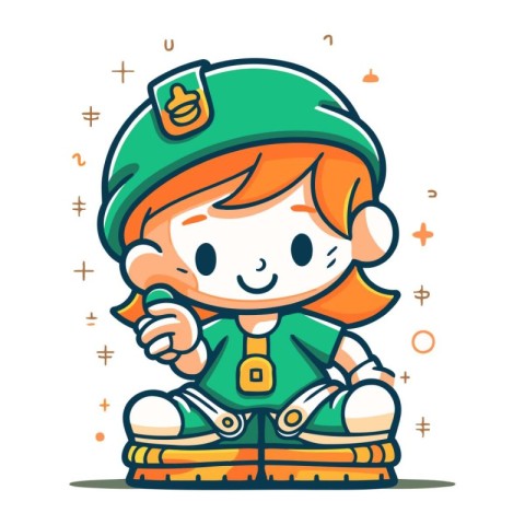 Cute cartoon boy dressed as a soldier. Vector illustration. Cute