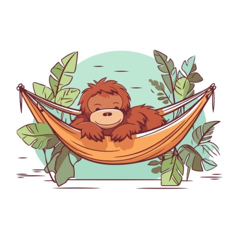 Cute cartoon monkey in hammock. Vector illustration of a wild an