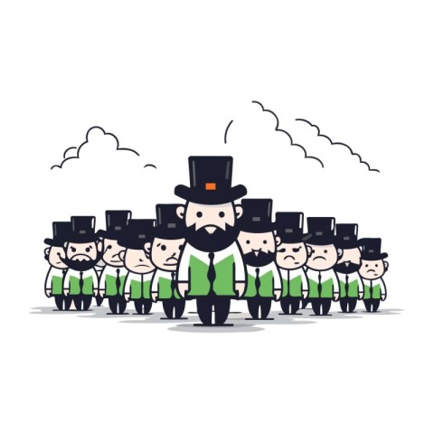 Cartoon Leprechaun with group of people. Vector illustration