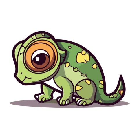 Cute cartoon chameleon on white background. Vector illustration.