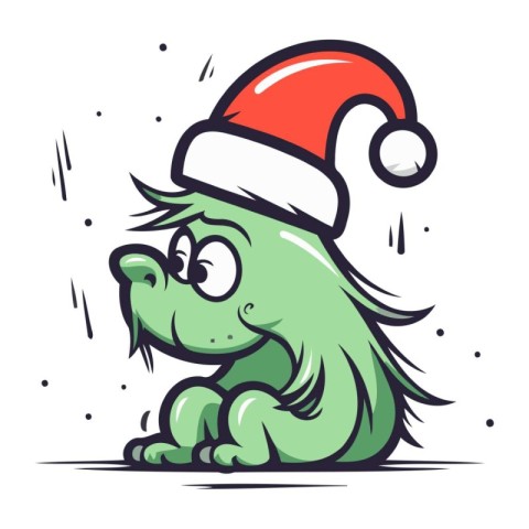 Cute cartoon crocodile in Santa Claus hat. Vector illustration.