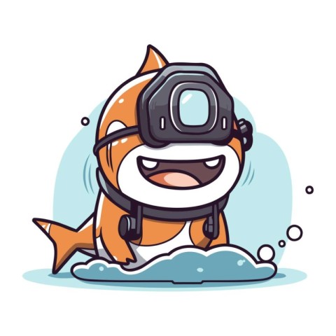 Cute cartoon fox in a helmet and goggles. Vector illustration.