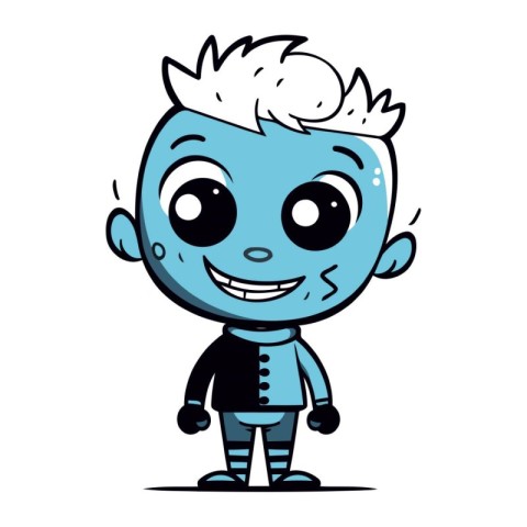 Cute cartoon boy in blue costume. Vector illustration on white b