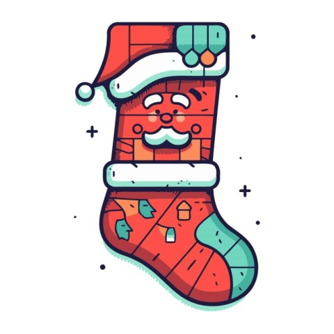 Christmas sock with Santa Claus. Vector illustration in flat car