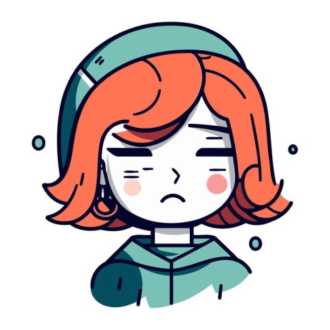 Illustration of a cute girl with a sad expression on her face