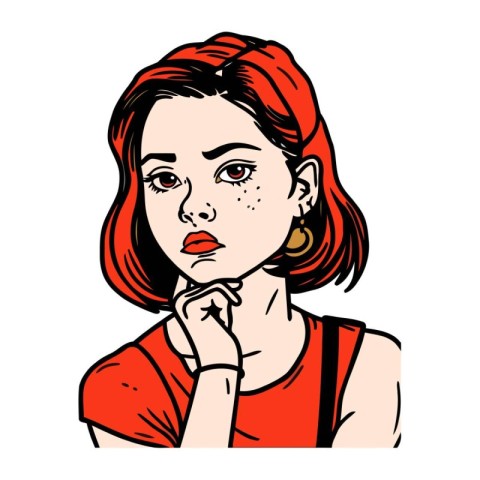 Beautiful girl thinking. Vector illustration in pop art comic st