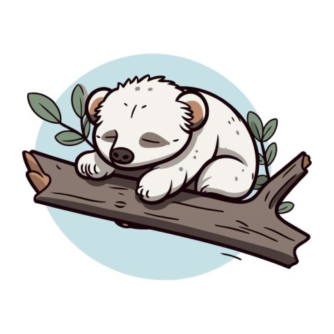 Cute cartoon koala sleeping on the branch. Vector illustration.