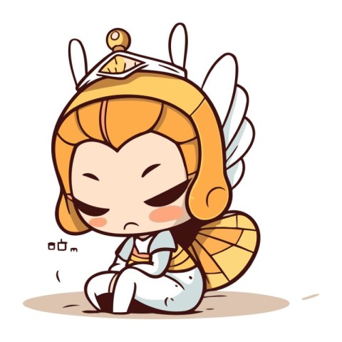 Illustration of cute little girl wearing bee costume sitting on