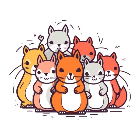 Vector illustration of a group of cute cartoon cats in different