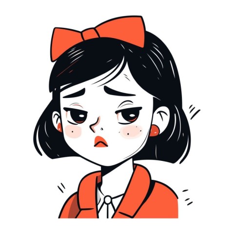 Cute little girl with headache. Vector illustration in cartoon s