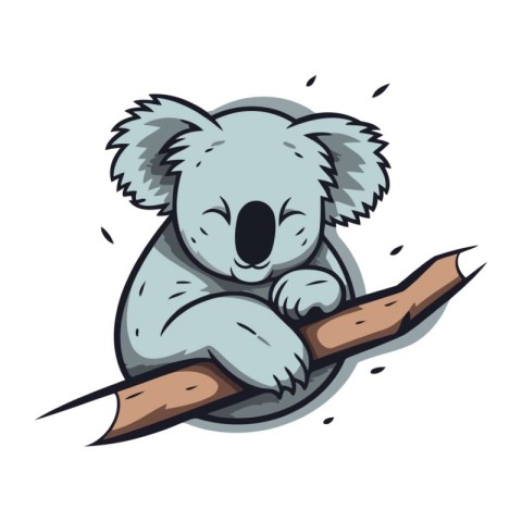 Cute cartoon koala on a tree branch. Vector illustration.