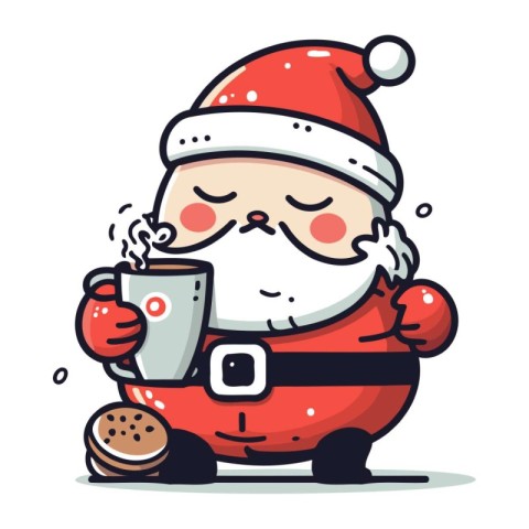 Cute santa claus with hot drink. Vector illustration.