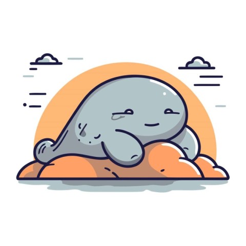 Cute cartoon seal sleeping on the rock. Vector illustration in t