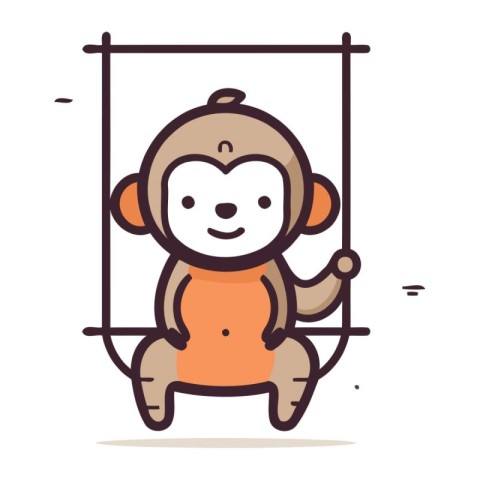 Monkey swinging on a swing. Cartoon character. Vector illustrati