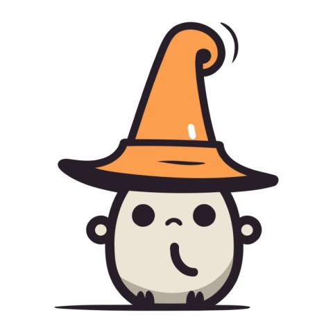 Cute cartoon snowman with a witch hat. Vector illustration.