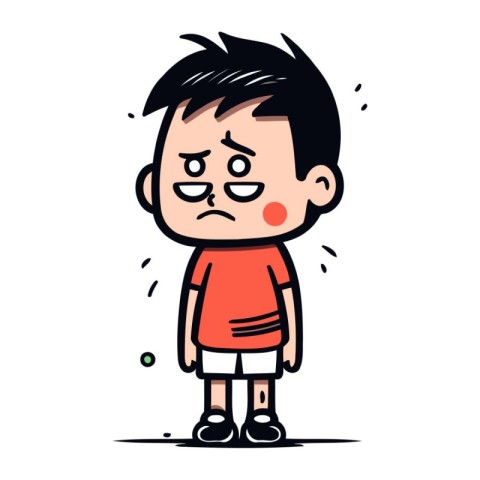 Crying boy cartoon vector illustration. Cute little boy characte