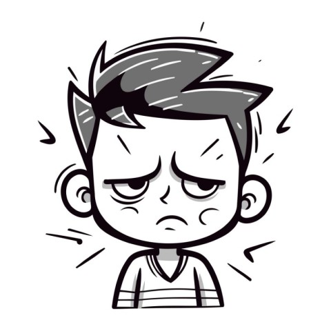 Angry boy cartoon vector illustration. Black and white angry boy