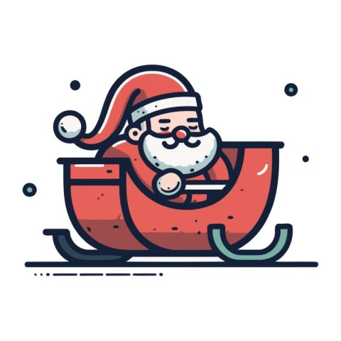 Santa Claus riding a sleigh. Vector illustration in line style.