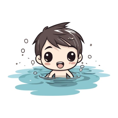 Cute little boy swimming in water cartoon vector illustration gr