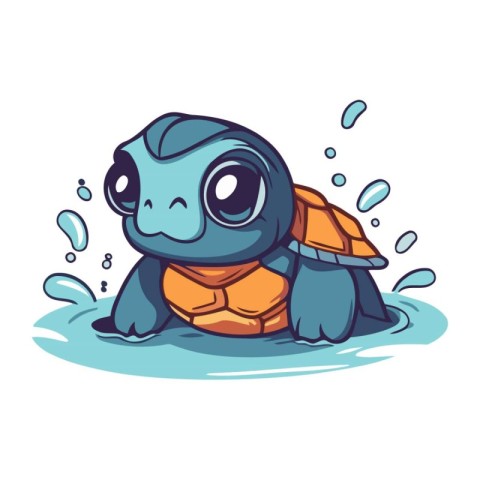 Cute cartoon turtle swimming in the water. Vector illustration o