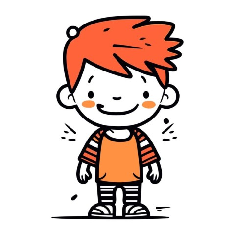 Cute cartoon little boy with red hair and freckles. Vector illus