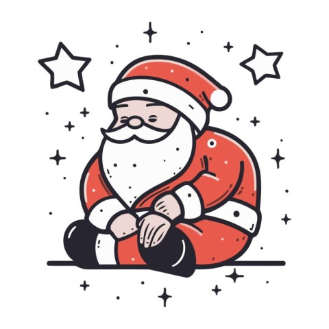 Vector illustration of Santa Claus sitting on the floor. Christm