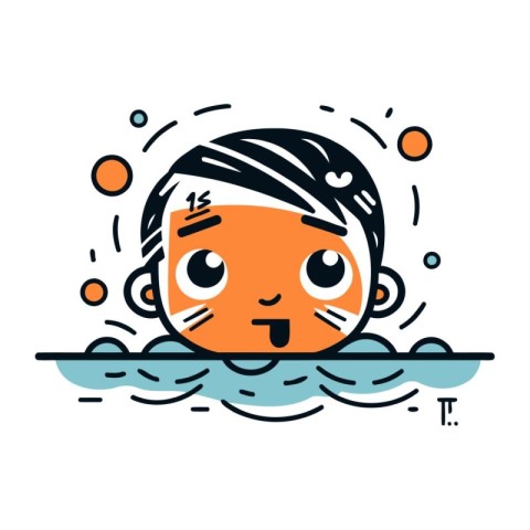 Cute boy swimming in pool. Vector illustration in flat style.