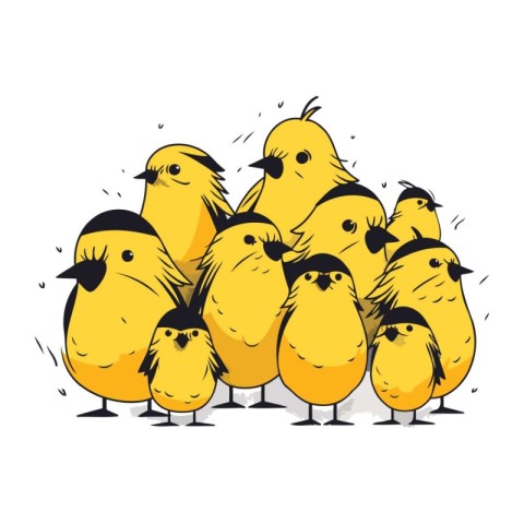 Vector illustration of a group of yellow chicks isolated on whit