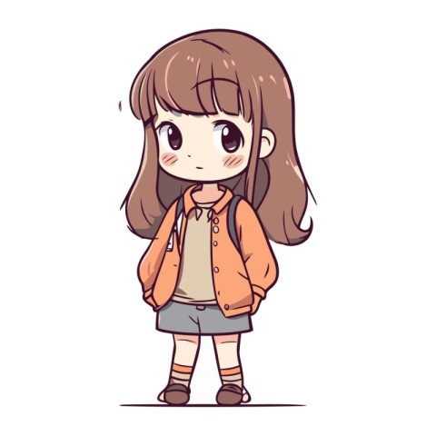 Cute little girl in casual clothes. Vector illustration in carto