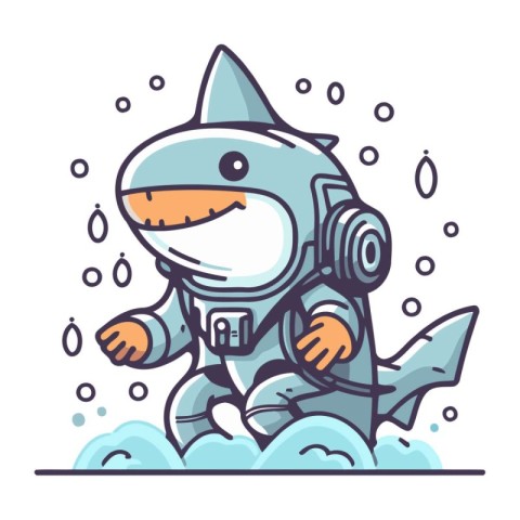 Cute cartoon shark in astronaut suit. Vector illustration for yo