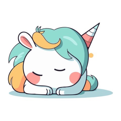 Cute cartoon unicorn sleeping. Vector illustration isolated on w