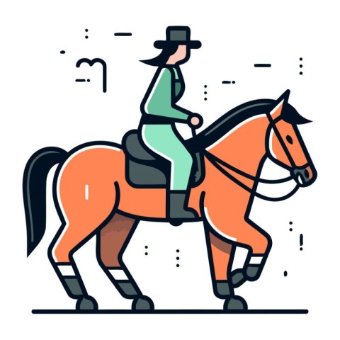 Cowboy riding a horse. Vector illustration in thin line style.