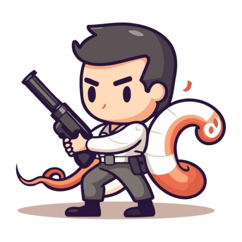 Man with Gun   Cute Cartoon Mascot Character Illustration