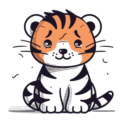 Cute cartoon tiger. Vector illustration on white background. Iso