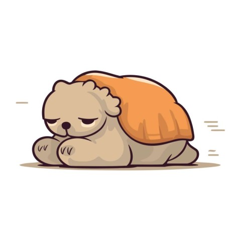 Cute cartoon poodle sleeping on the ground. Vector illustration.