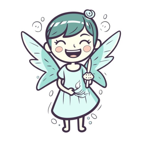 Cute little fairy holding a cupcake. Vector cartoon illustration