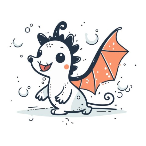 Cute cartoon hedgehog with umbrella. Hand drawn vector illustrat