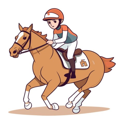 Horseman jockey riding a horse. Cartoon vector illustration.