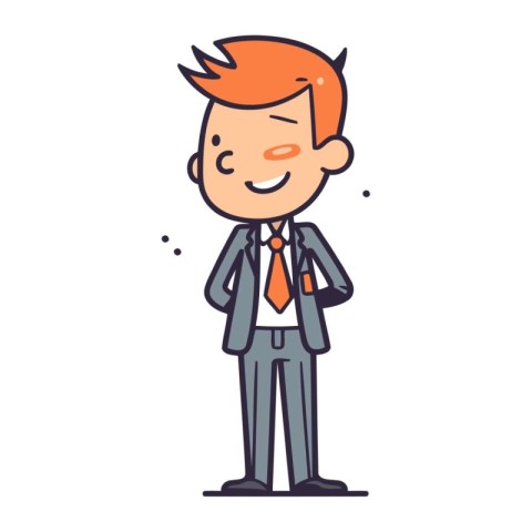 Vector illustration of happy businessman in suit. Businessman ca