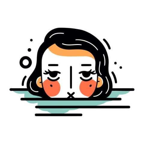 Crying woman face. Vector illustration in line art style. Isolat