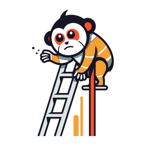 Cute monkey climbing a ladder. Vector illustration on white back